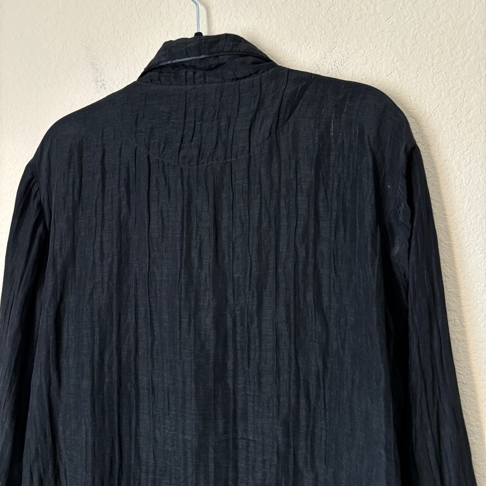 Cynthia Ashby Silk Linen Crinkle Textured Lagenlook Button Down Jacket - Picture 13 of 14